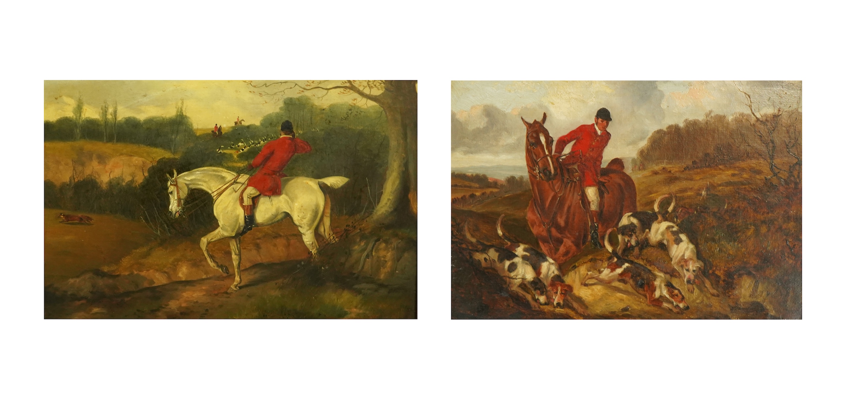 John Alfred Wheeler (English, 1821-1903), Hunting scenes, oil on canvas, a pair, 24 x 34.5cm